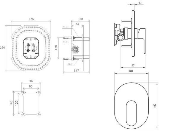 Смеситель скрытого монтажа Ravak Chrome CR 066.00 без переключателя для R-box X070057