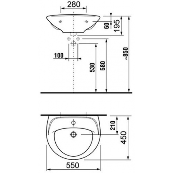 Раковина Jika Lyra, подвесная, полукруглая, белая, фаянс, 55x19x45 см