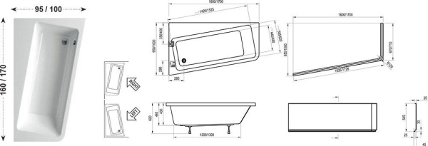 Акриловая ванна Ravak 10° 170x100 L C811000000