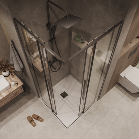 Душ.ограждение 300.K33.01.9090.42.00 Galaxy (90*90*195) квадрат,раздвиж,графит сатин,стекло прозрач