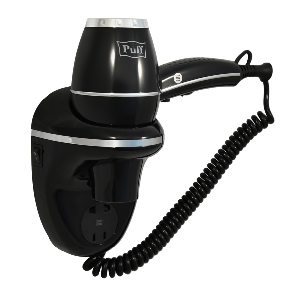 Фен для волос настенный "Puff-1800ВlB", черный, 1,8 кВт, с розеткой
