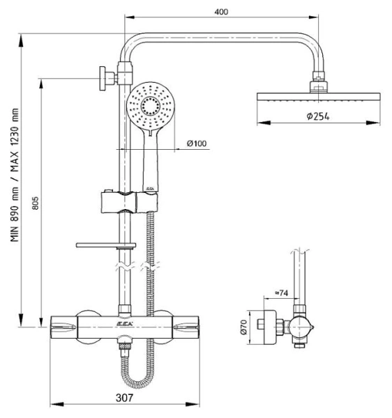 Душевая стойка E.C.A. 102102489EX хром