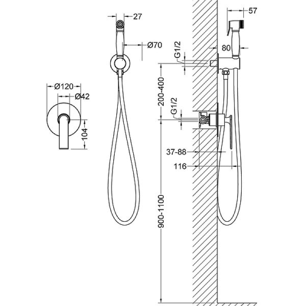 Гигиенический душ Timo Anni 2789/03SM, черный, латунь, встроенный