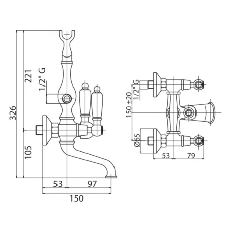 Смеситель для ванны с ручным душем хром, ручки Белый Cezares First FIRST-VD-01-Bi