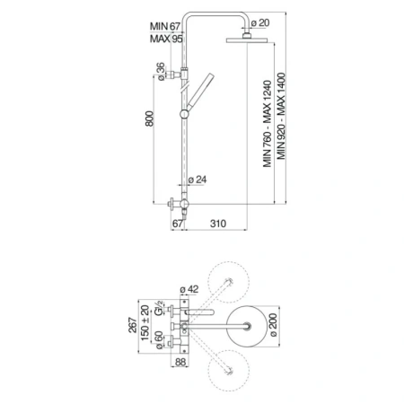 Душевая система 200 мм Nobili Velis VE125030/50CR