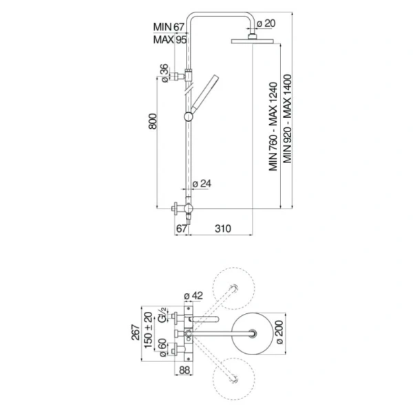 Душевая система 200 мм Nobili Velis VE125030/50CR