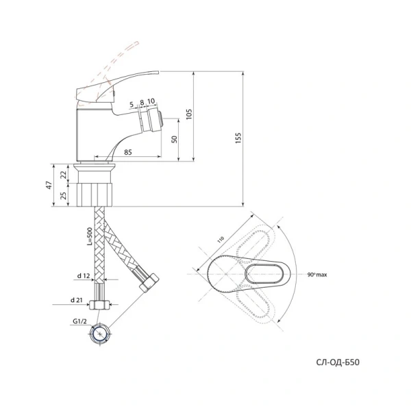 Смес/биде Б-серия однор гайка Дача Славен СЛ-ОД-Б50