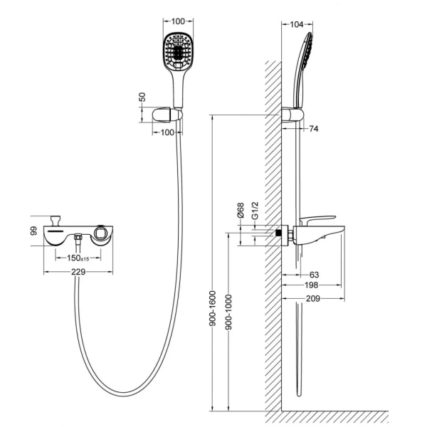Смеситель для ванны Timo Helmi, вертикальный монтаж, латунь, белый, хром, с душем