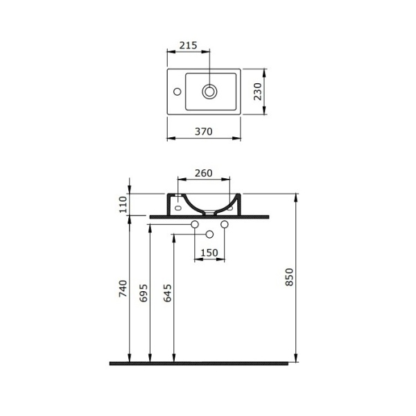 Раковина BERGES Small, 37х23 см, отверстие под смеситель справа