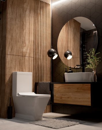 AQM1005 Унитаз напольный Rimless c сиденьем SoftClose, горизонтальный выпуск. 620x345x415мм