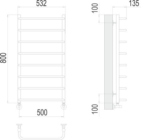 Полотенцесушитель водяной Terminus Стандарт П8 500x800