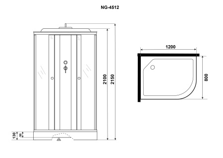 Душ.каб. NG-4512-14R BLACK (1200х800х2150) низкий поддон(13см) стекло МОЗАИКА 3 места