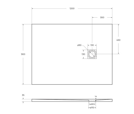 Душевой поддон из искусственного мрамора в комплекте с сифоном BelBagno UNO TRAY-MR-UNO-AH-120/90-35-W-CR