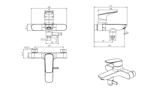 Душевой гарнитур Aquatek AQ1030CR, вертикальный монтаж, ABS-пластик, хром
