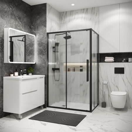 Душ.ограждение 120.K33.02.1270.21.02 Cosmo (120*70*195) черный матовый, стекло шиншилла, 2 места