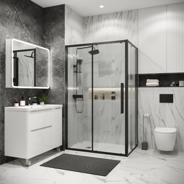 Душ.ограждение 120.K33.02.1270.21.02 Cosmo (120*70*195) черный матовый, стекло шиншилла, 2 места