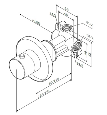 F0800100 Переключатель на три положения, монтируемый в стену, хром, шт.