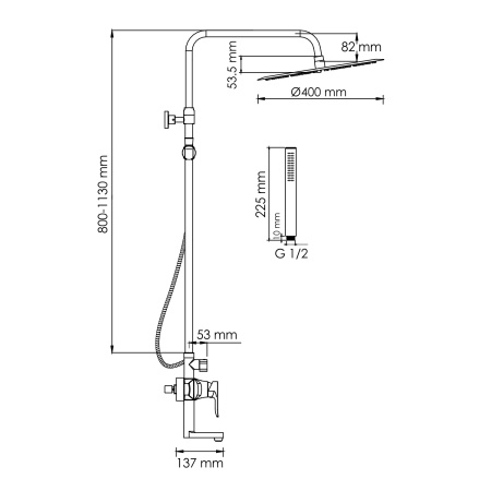 Душевой гарнитур WasserKRAFT A166, вертикальный монтаж, латунь, хром
