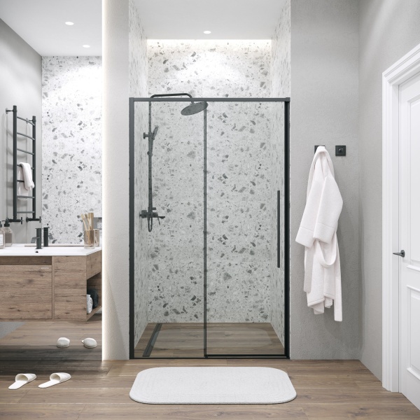 Дверь в нишу 100.K33.01.110.21.00 Galaxy (110*195) черный матовый, стекло прозрачное, 1 место