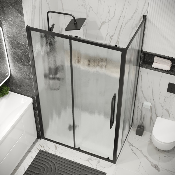Душ.ограждение 120.K33.02.1270.21.02 Cosmo (120*70*195) черный матовый, стекло шиншилла, 2 места
