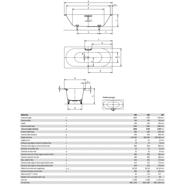 Стальная ванна 170x75 см Kaldewei Classic Duo 107 с покрытием Easy-Clean