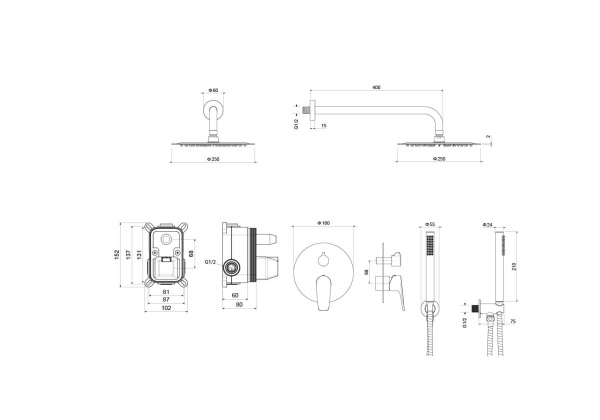 Set 3 в 1 душевой комплект AQUATEK, матовый черный AQ1172MB БЕТТА