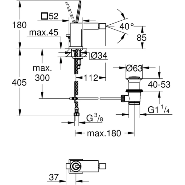 Смеситель для биде с донным клапаном Grohe Eurocube Joy 23664000