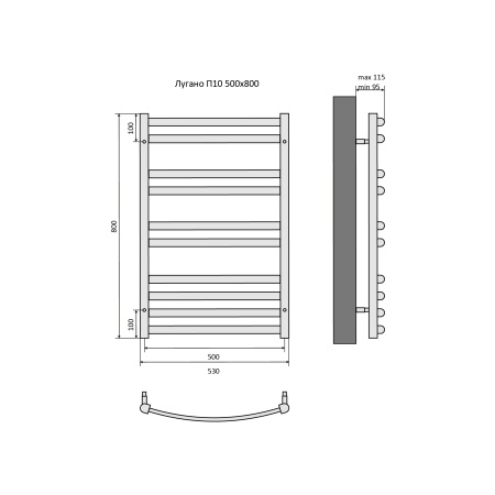 Полотенцесушитель Акватек Лугано, водяной, нержавеющая сталь, 50x80 см