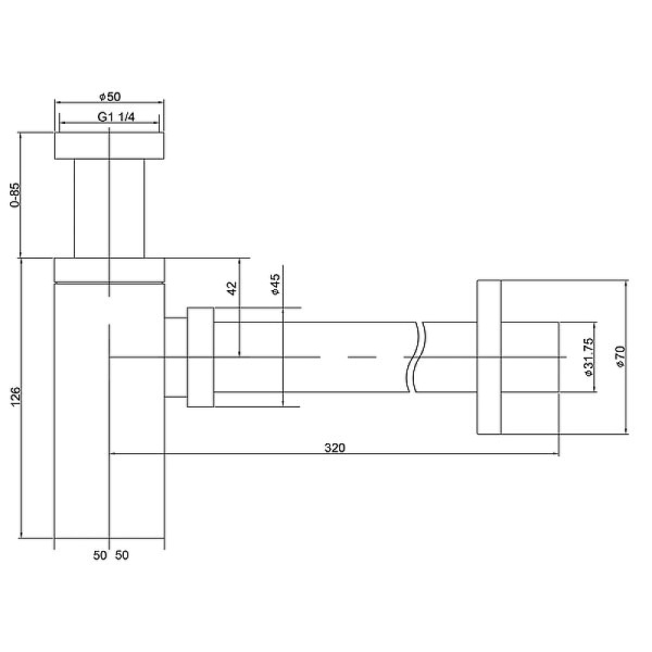 Сифон для раковины Timo 959/17L, бутылочный, латунный, золотистый, 34.5 см х 5 см