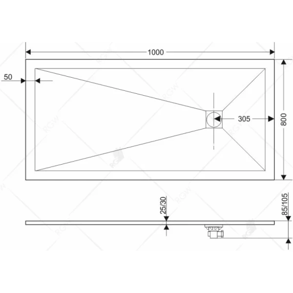Душевой поддон из литьевого мрамора 100x80 см RGW Stone Tray ST-0108Co 16152810-10