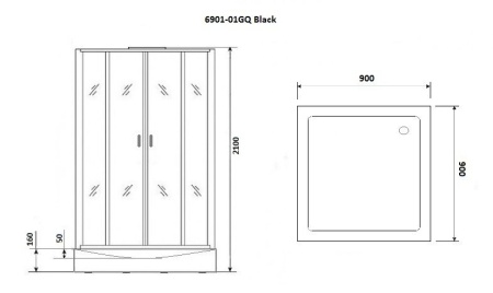 Душ.каб. NG-6901-01GQ BLACK (900х900х2100) низкий поддон(16 см) стекло ТОНИРОВАННОЕ, 4 места