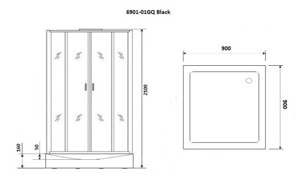 Душ.каб. NG-6901-01GQ BLACK (900х900х2100) низкий поддон(16 см) стекло ТОНИРОВАННОЕ, 4 места