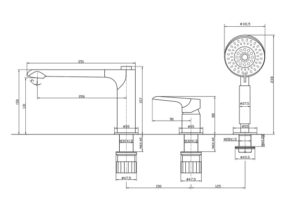 Смеситель на борт ванны BelBagno ANCONA ANCONA-BVD3-CRM