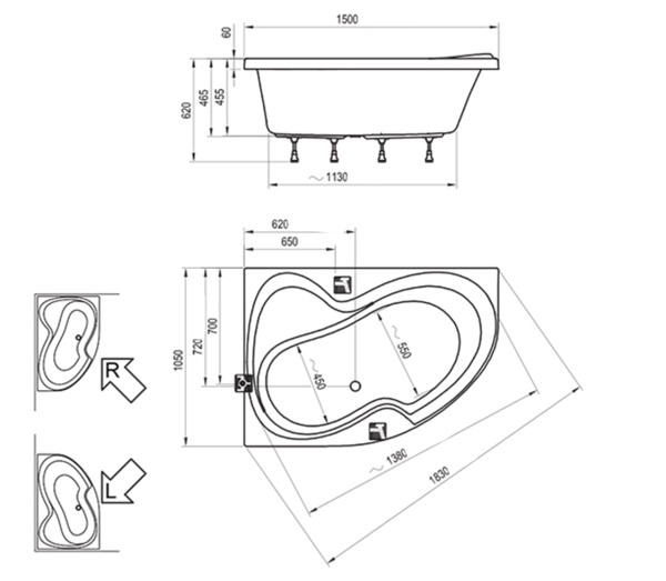 Акриловая ванна Ravak Rosa II 150x105 L CK21000000