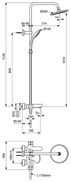 Душевая стойка Ideal Standard IdealRain BC525XG черный