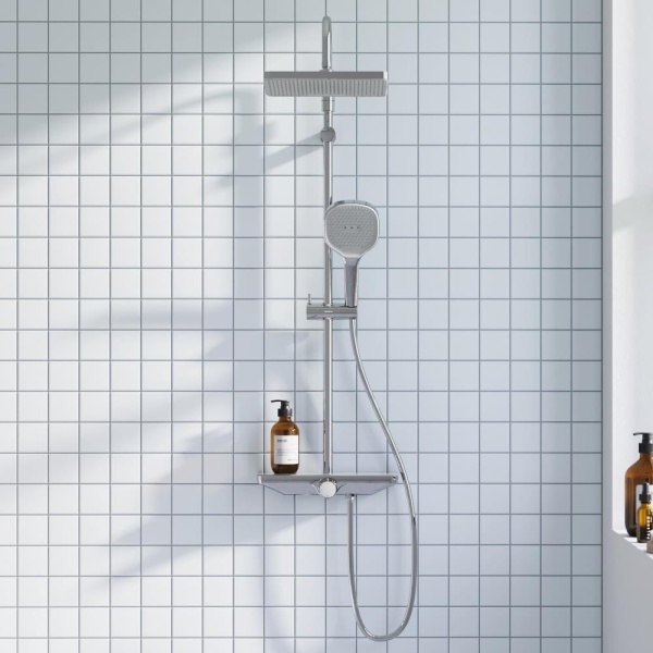 940730000 Merkur душевая система с ванно-душевым смесителем-полкой и прогрессивным картриджем, хром