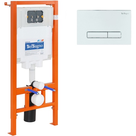 Комплект унитаза с инсталляцией BelBagno Due BB3103CHR/SC/BB002-80/BB018-GV-BIANCO с сиденьем Микролифт и Белой клавишей смыва