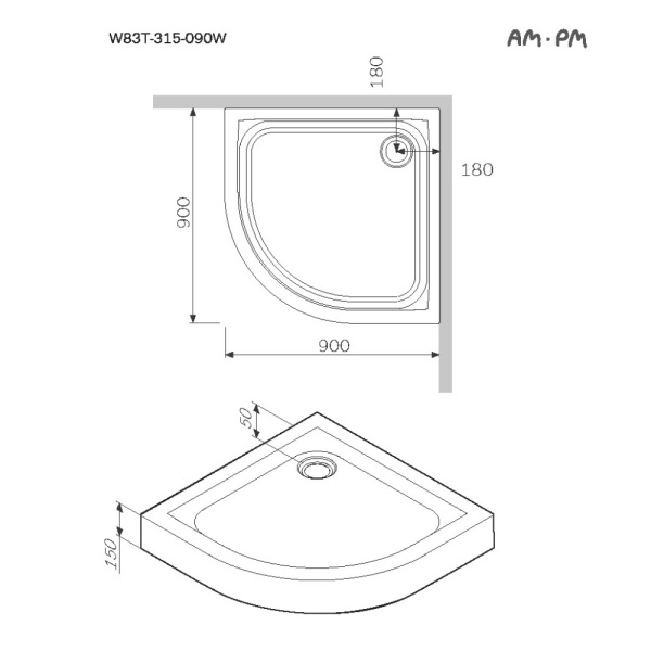 W83T-315-090W Like Solo Slide Поддон для душ. ограждения, 90x90, белый акрил