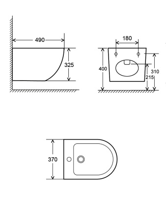 AQM2102 Биде подвесное с отв под смеситель, с переливом 495x370x325мм
