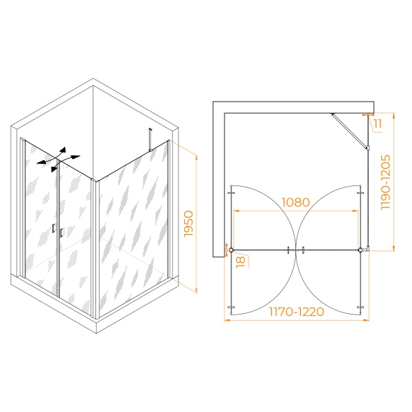 Душевой уголок RGW PA-134B (PA-104B+Z-050-2B+O-204B)