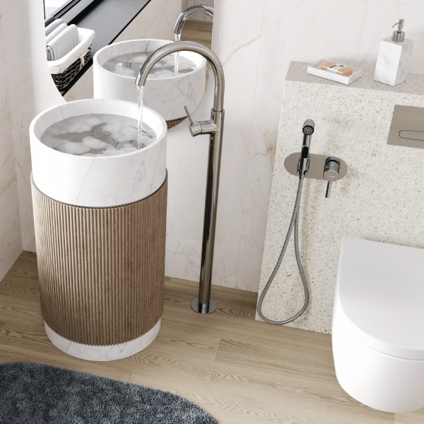 Смеситель WasserKRAFT Main 4153, напольный, для раковины, латунь, хром, серый